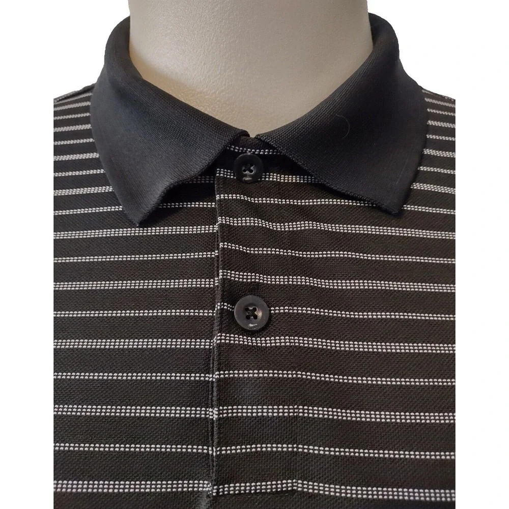 Nike Golf Polo Shirt Men's Large Norm Core Athleisure Black Striped Nike Fit DRY